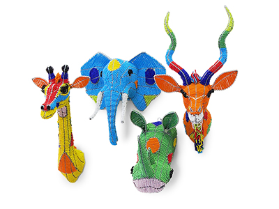 Colourful Beaded Animal Head Wall Decor Set